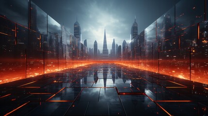 Generative AI. City in neon lights
