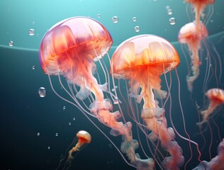 Jellyfish inthe sea. Natural blue background