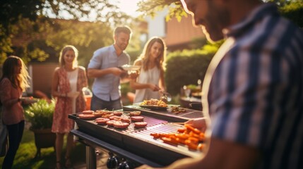 Young family is grilling at the barbecue