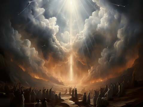 Illustration of angels descending Mount Hermon in mutual conjuration. Fallen angels on top of Mount Hermon. Gods of the past.