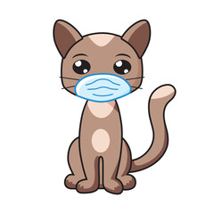 Cat wearing medical mask isolated vector illustration
