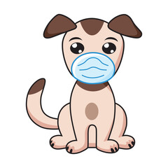 Dog wearing medical mask isolated vector illustration