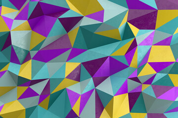 Low poly background in the form of multi-colored polygons. Wall decor for painted plaster. Bright abstract style. 3d illustration.