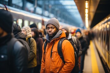 Commuters on a subway platform - stock photography
