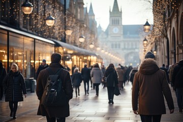 Pedestrians crossing a bustling city square - stock photography