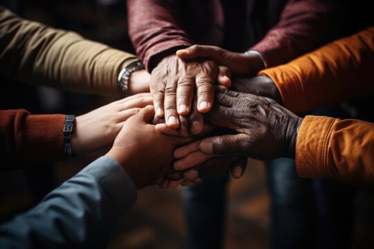 People joining hands in unity - stock photography