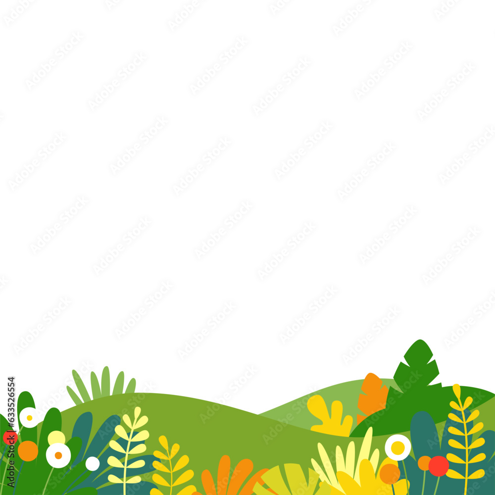 Poster Vector  in flat linear style - spring  - landscape  with greeting card design template with copy space