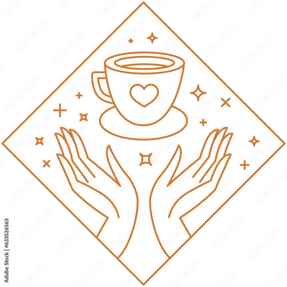 Aufkleber vector abstract logo design template in trendy linear minimal style - hands with coffee cup - emblem
