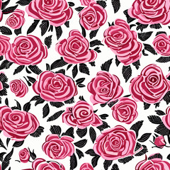 Seamless floral pattern with roses, watercolor. Vector illustration. Vintage floral background. Flowing repeat pattern, pink and red floral on design background