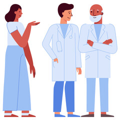 Vector illustration in flat linear style with characters  - medical team - group of doctors and nurses standing together - hospital staff and health insurance concept for web banners and hero images - 633526557
