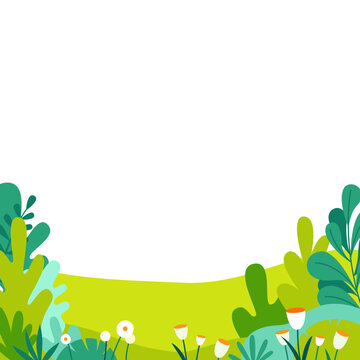 Vector illustration in flat linear style - spring illustration - landscape illustration with greeting card design template with copy space