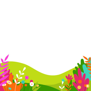 Vector illustration in flat linear style - spring illustration - landscape illustration with greeting card design template with copy space