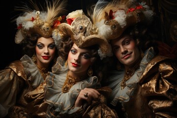 Theater group in costumes preparing for a performance - stock photography