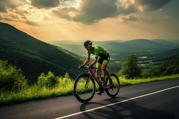Fototapeta na wymiar Professional road bicycle racer in action.