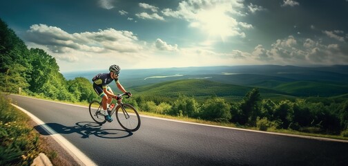 Professional road bicycle racer in action.