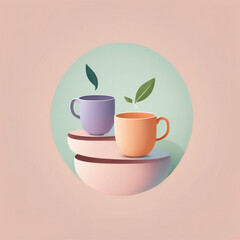 Tea illustration, minimalist, pastel colors