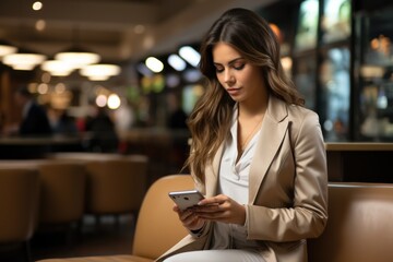 Businesswoman using a smartphone in the office - stock photography
