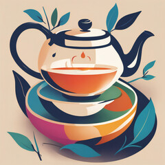 Tea illustration, minimalist, vibrant colors