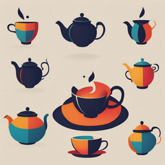 Tea illustration, minimalist, vibrant colors
