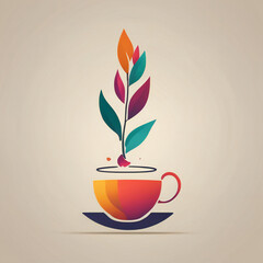 Tea illustration, minimalist, vibrant colors
