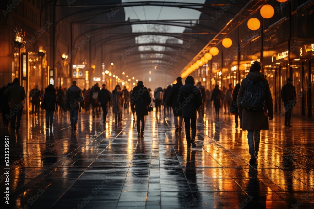 Wall mural Pedestrians crossing a bustling city square - stock photography