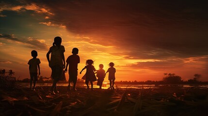 Fototapeta na wymiar Childs Playing at the sunset
