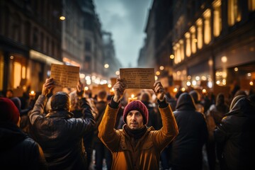 Obraz premium Protesters holding signs - stock photography