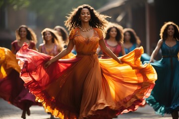 Traditional dancers performing in colorful costumes - stock photography