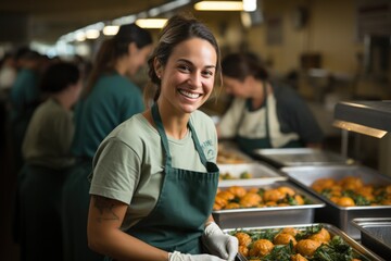 Volunteers working in a soup kitchen - stock photography - 633529945