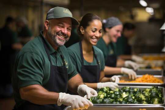 Volunteers working in a soup kitchen - stock photography
