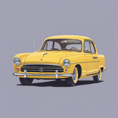 Yellow car illustration, detailed, pastel colors
