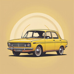 Yellow car illustration, detailed, pastel colors