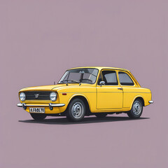 Yellow car illustration, detailed, pastel colors