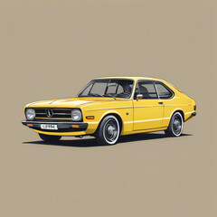 Yellow car illustration, detailed, pastel colors