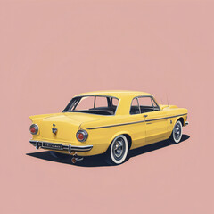 Yellow car illustration, detailed, pastel colors