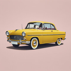 Yellow car illustration, detailed, pastel colors