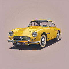 Yellow car illustration, detailed, pastel colors