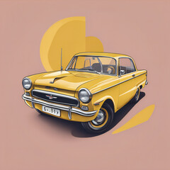 Yellow car illustration, detailed, pastel colors