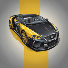 Yellow car illustration, detailed, vibrant