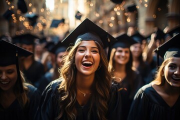 Obraz premium Graduates celebrating with caps and gowns - stock photography