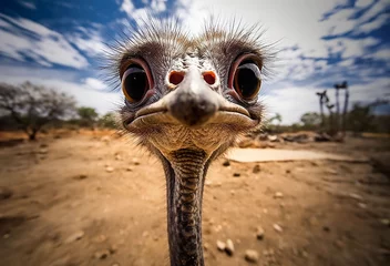 Tuinposter close up of an ostrich face, fish eye lens © Dane