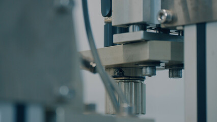 Automated mechanical machine. Modern hydraulic lifting mechanisms. Laboratory of modern researches of high technologies. Close up