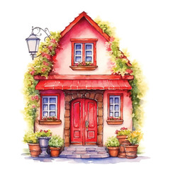 Fototapeta na wymiar Fairy Tale house watercolor paint