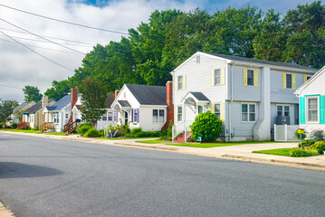streets of the resort town of Asoteague in Virginia. Small wooden houses with colorful shutters and porches