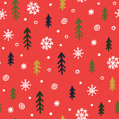 Christmas trees and snowflakes abstract seamless pattern