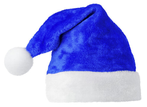 Santa Claus hat or Christmas blue cap isolated on transparent background