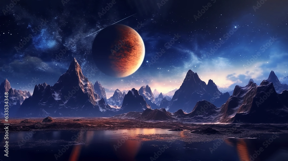 Wall mural Futuristic fantasy night landscape with abstract background