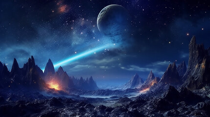 Fototapeta premium Futuristic fantasy night landscape with abstract background