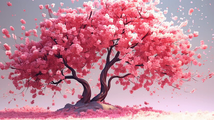 Illustration a tree blossoms with abstract pink flowers background