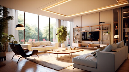Fototapeta premium Modern home interior with elegant design and comfort background